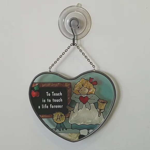 Joan Baker Designs Stained Glass Heart Shaped Teacher Suncatcher - Picture 2 of 3